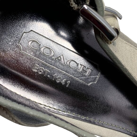 COACH Apryl Stone Nubuck Cut Out Peep Toe‎ Logo Buckle Stilettos - Picture 2 of 13